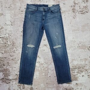 Cosmic Blue Love‎ Women’s Skinny Jeans Size 31 Medium Wash Distressed Stretch